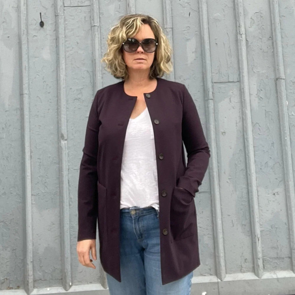 Kit and Ace Collarless Stretch Jacket, Burgundy, Small - Picture 1 of 14